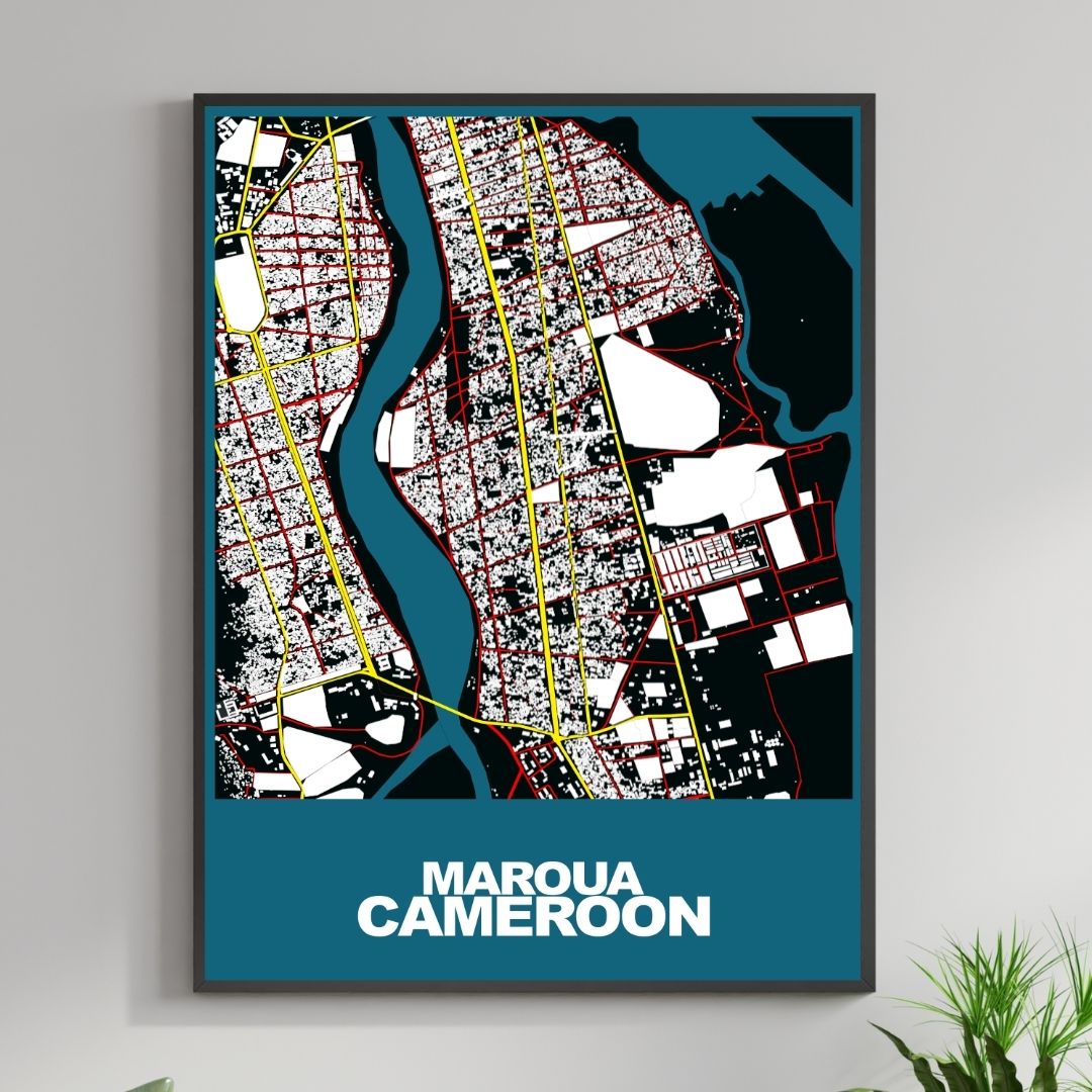 COLOURED ROAD MAP OF MAROUA, CAMEROON BY MAPBAKES