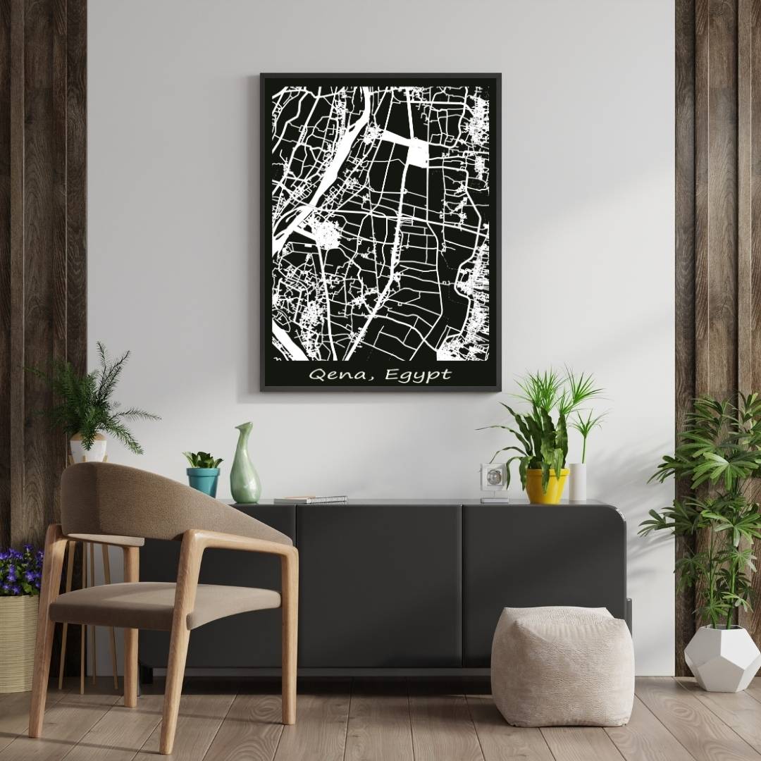COLOURED ROAD MAP OF QENA, EGYPT BY MAPBAKES