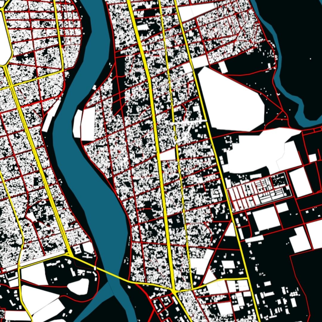 COLOURED ROAD MAP OF MAROUA, CAMEROON BY MAPBAKES