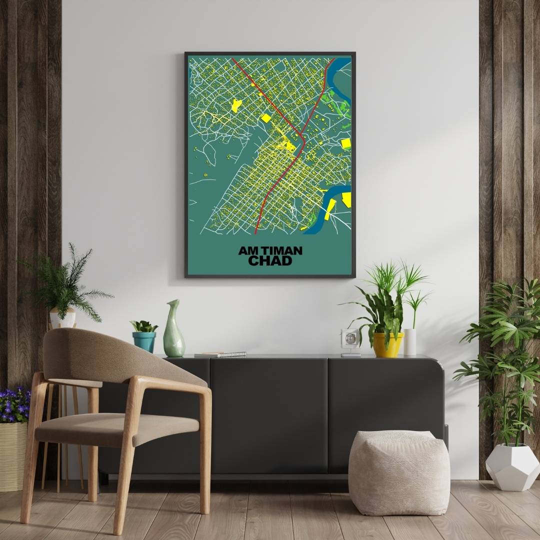 COLOURED ROAD MAP OF AM TIMAN, CHAD BY MAPBAKES