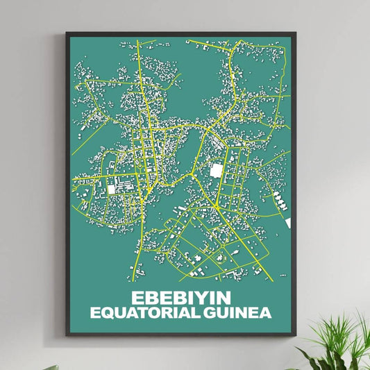 COLOURED ROAD MAP OF EBEBIYIN, EQUATORIAL GUINEA BY MAPBAKES