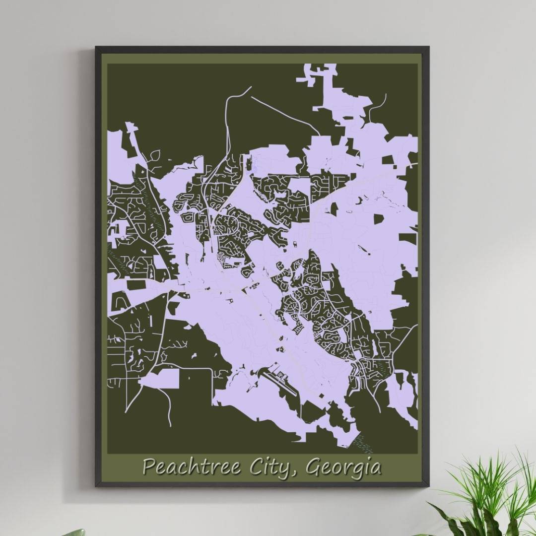 COLOURED ROAD MAP OF PEACHTREE CITY, GEORGIA BY MAPBAKES
