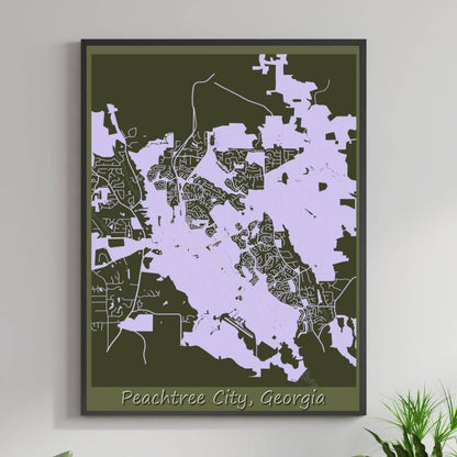 COLOURED ROAD MAP OF PEACHTREE CITY, GEORGIA BY MAPBAKES