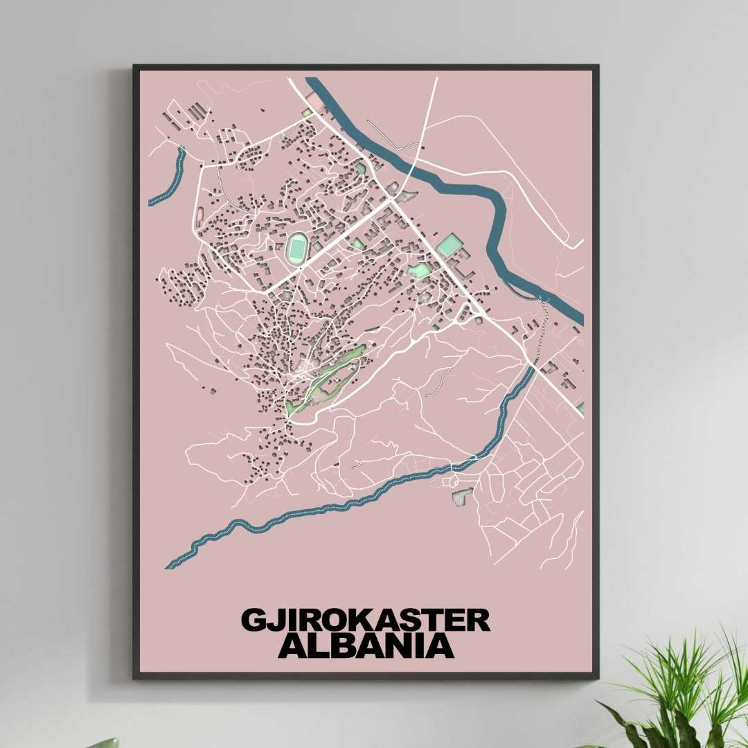 COLOURED ROAD MAP OF GJIROKASTER, ALBANIA BY MAPBAKES