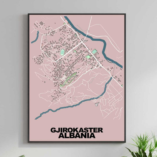 COLOURED ROAD MAP OF GJIROKASTER, ALBANIA BY MAPBAKES