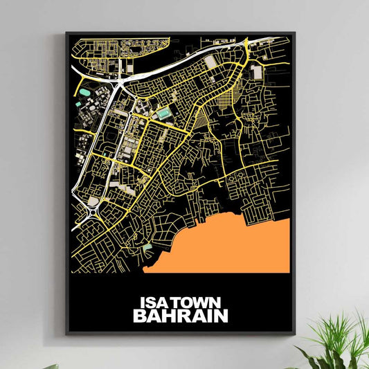 COLOURED ROAD MAP OF ISA TOWN, BAHRAIN BY MAPBAKES