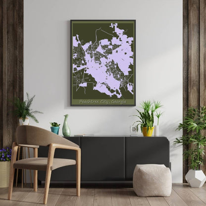 COLOURED ROAD MAP OF PEACHTREE CITY, GEORGIA BY MAPBAKES