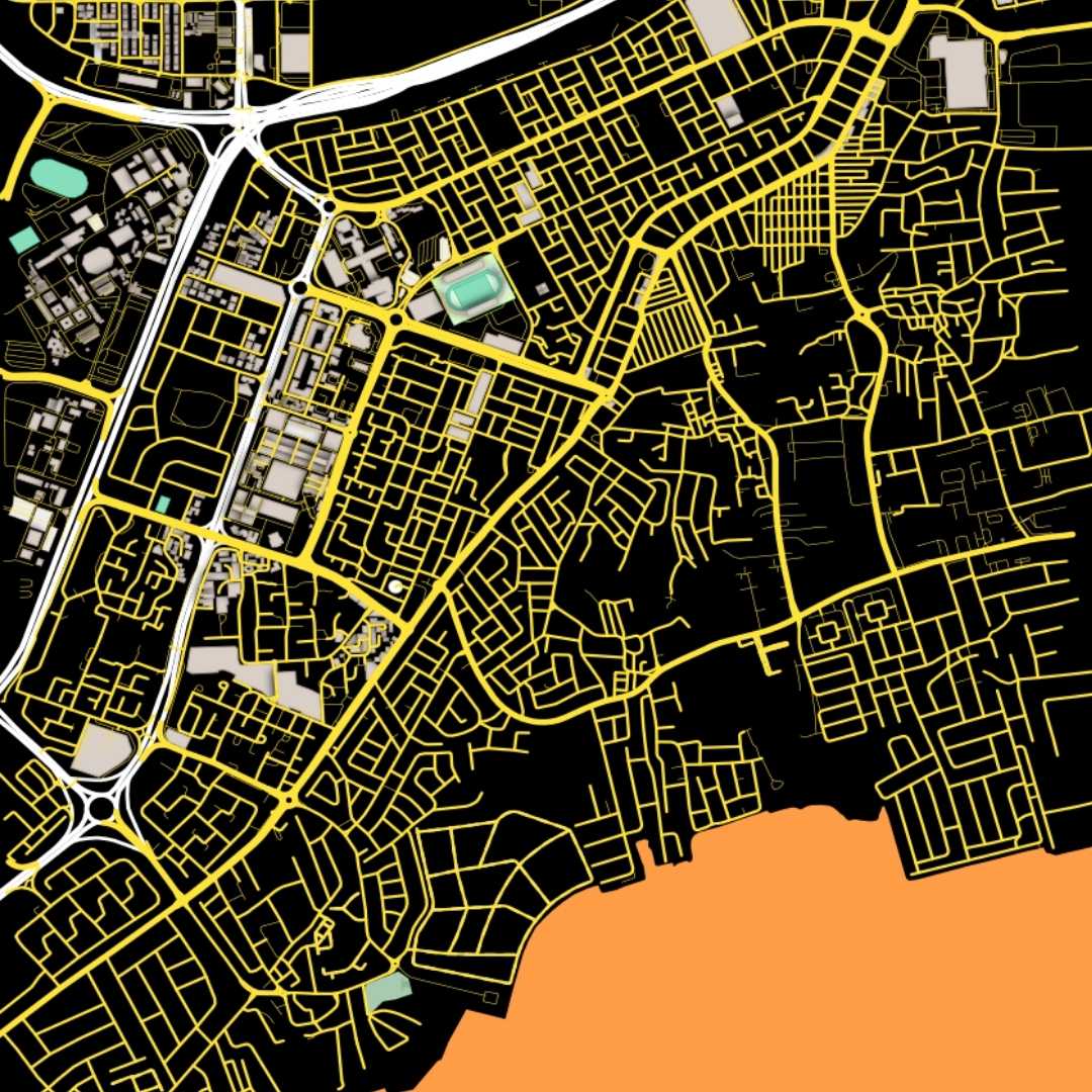 COLOURED ROAD MAP OF ISA TOWN, BAHRAIN BY MAPBAKES