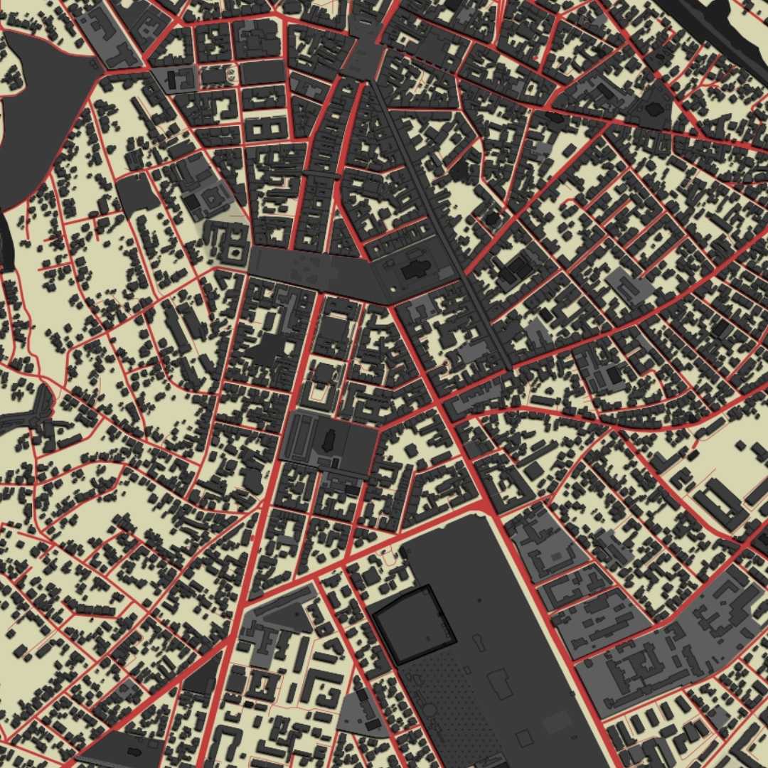 COLOURED ROAD MAP OF CHERNIVTSI, UKRAINE BY MAPBAKES