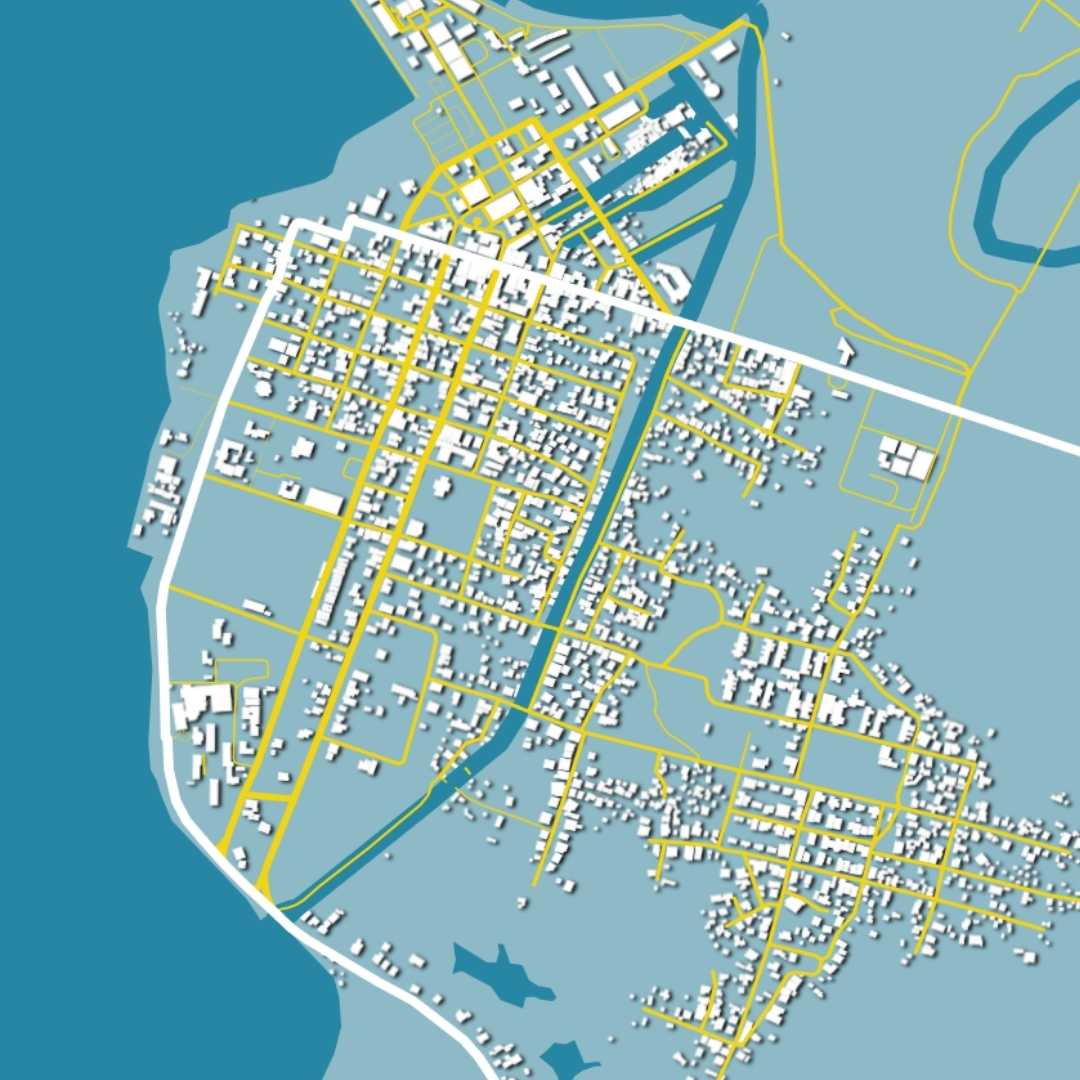 COLOURED ROAD MAP OF FALMOUTH, JAMAICA BY MAPBAKES