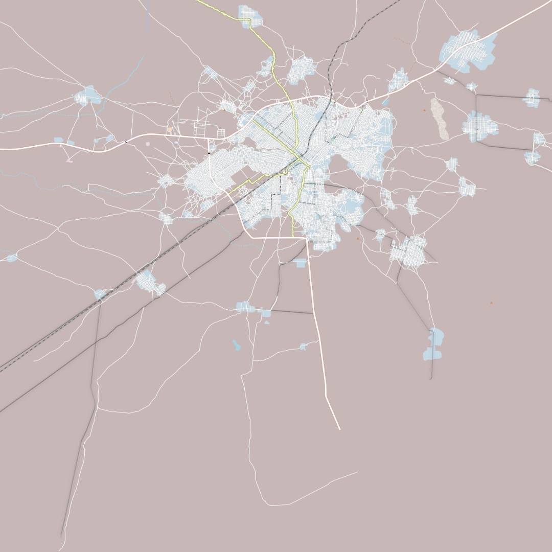 COLOURED ROAD MAP OF AL QADARIF, SUDAN BY MAPBAKES