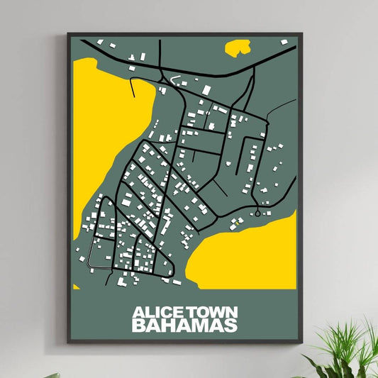 COLOURED ROAD MAP OF ALICE TOWN, BAHAMAS BY MAPBAKES