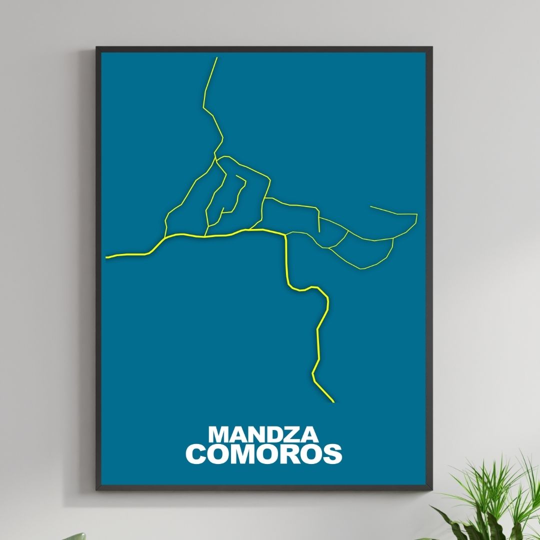 COLOURED ROAD MAP OF MANDZA, COMOROS BY MAPBAKES