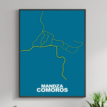 COLOURED ROAD MAP OF MANDZA, COMOROS BY MAPBAKES
