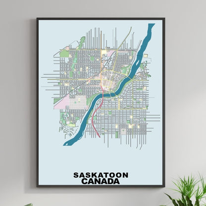 COLOURED ROAD MAP OF SASKATOON, CANADA BY MAPBAKES