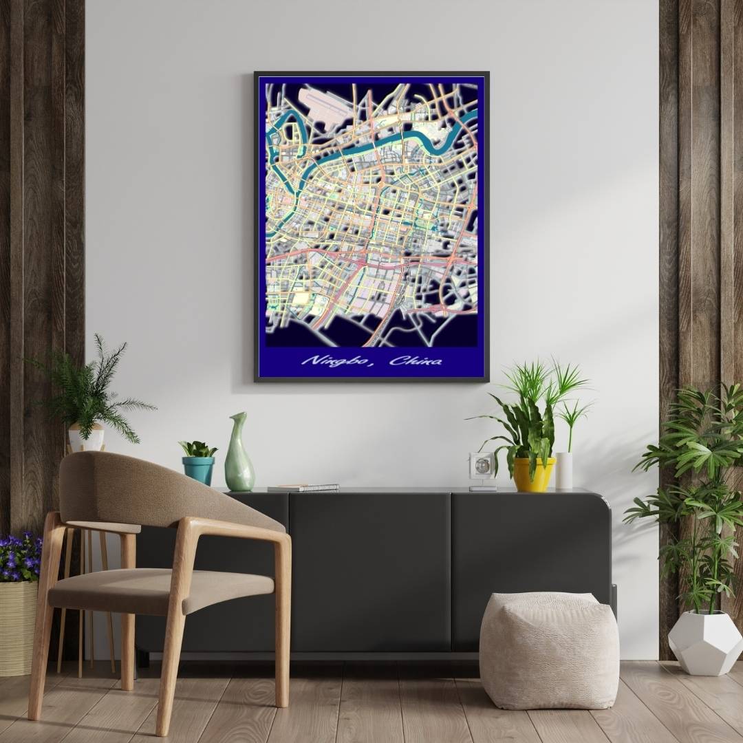 COLOURED ROAD MAP OF NINGBO, CHINA BY MAPBAKES