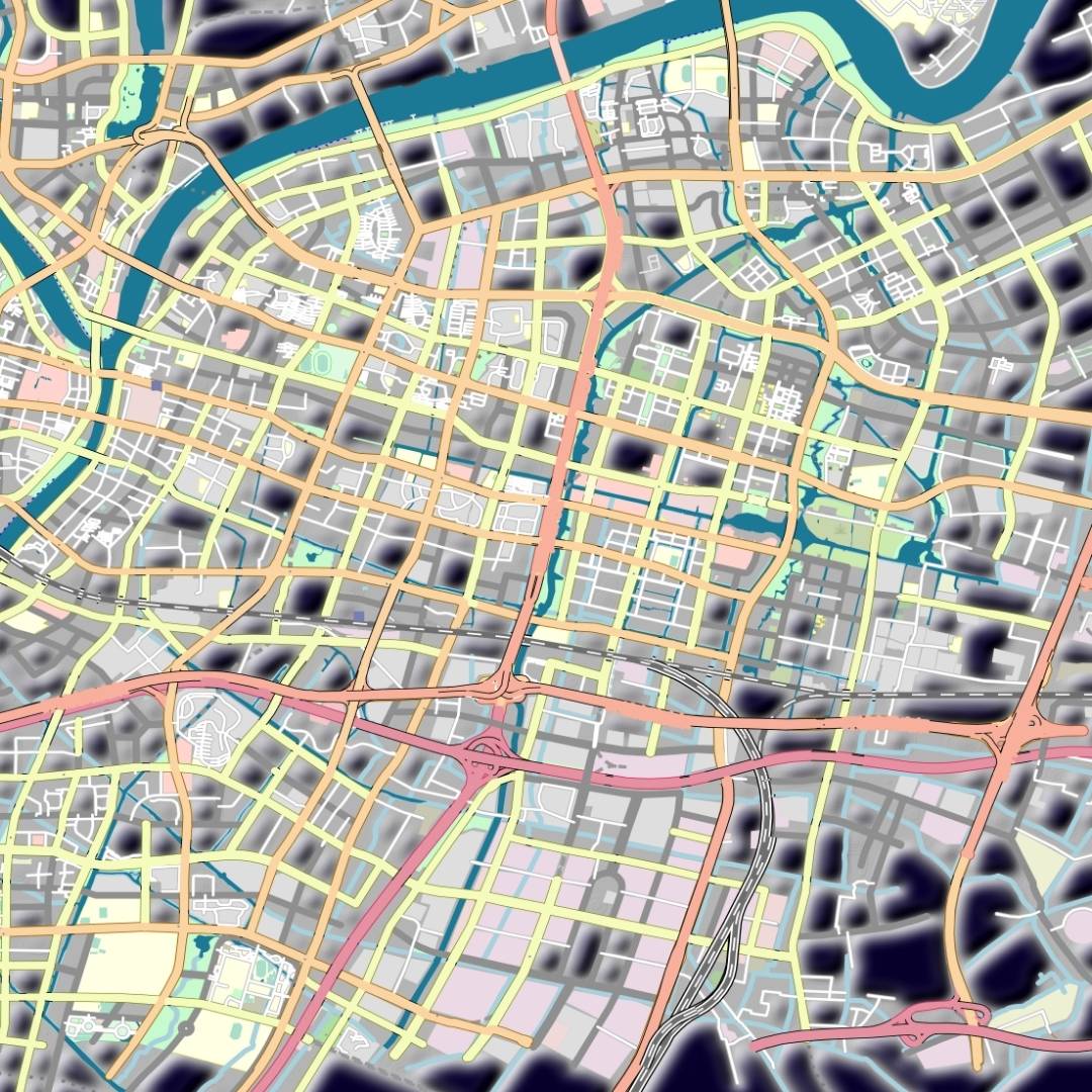 COLOURED ROAD MAP OF NINGBO, CHINA BY MAPBAKES