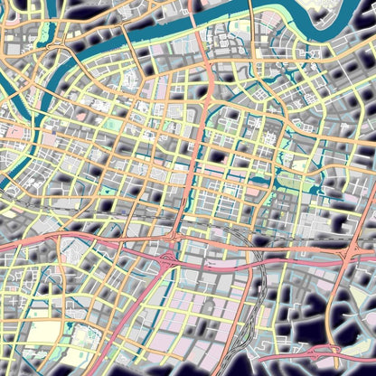 COLOURED ROAD MAP OF NINGBO, CHINA BY MAPBAKES