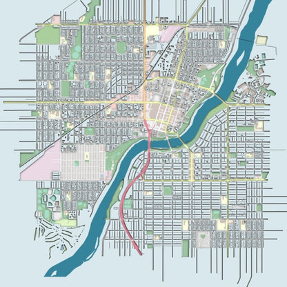 COLOURED ROAD MAP OF SASKATOON, CANADA BY MAPBAKES