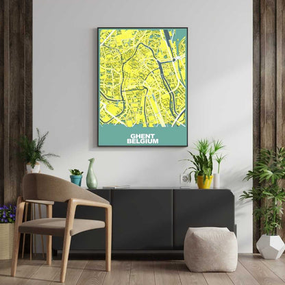 COLOURED ROAD MAP OF GHENT, BELGIUM BY MAPBAKES