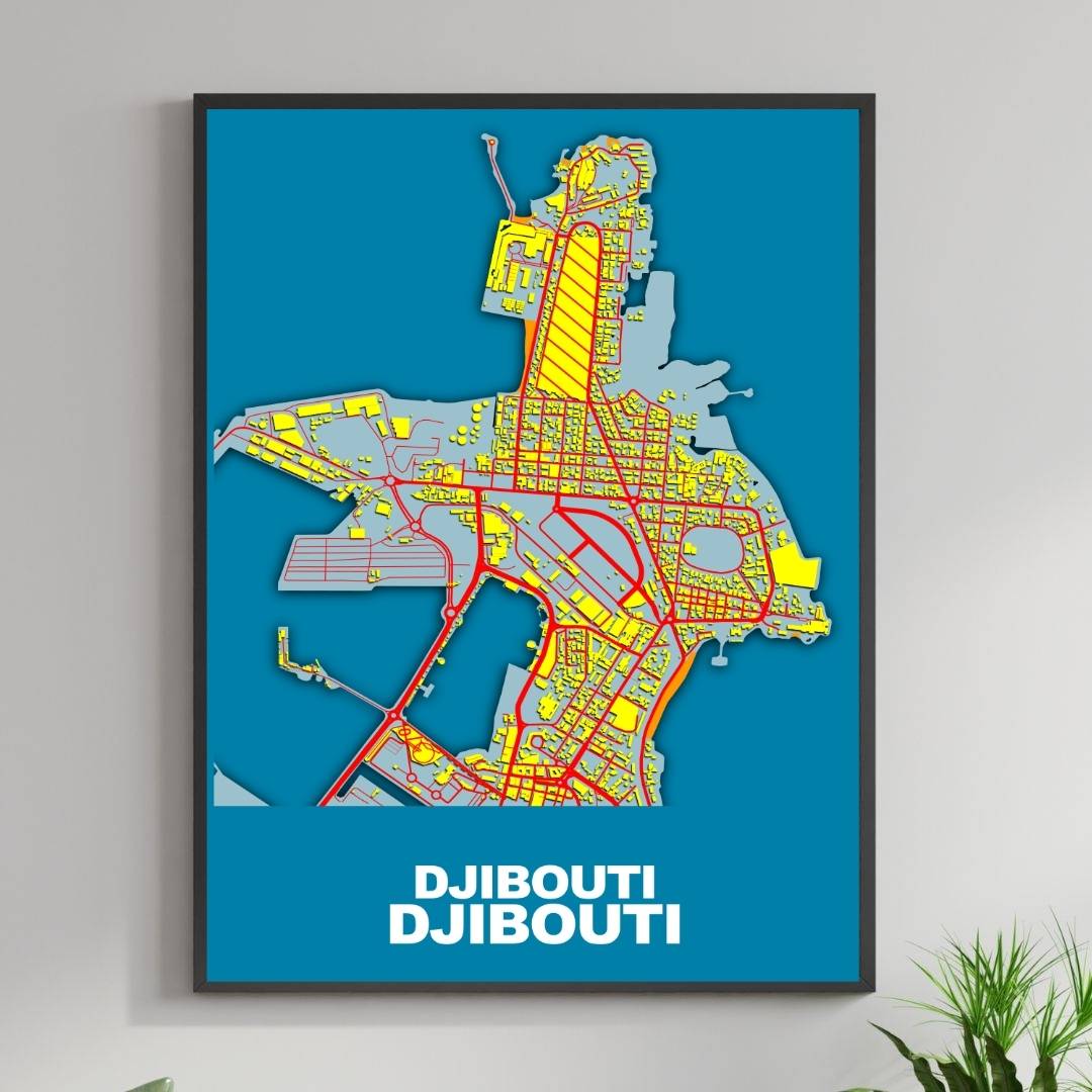 COLOURED ROAD MAP OF DJIBOUTI CITY BY MAPBAKES
