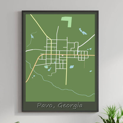 COLOURED ROAD MAP OF PAVO, GEORGIA BY MAPBAKES