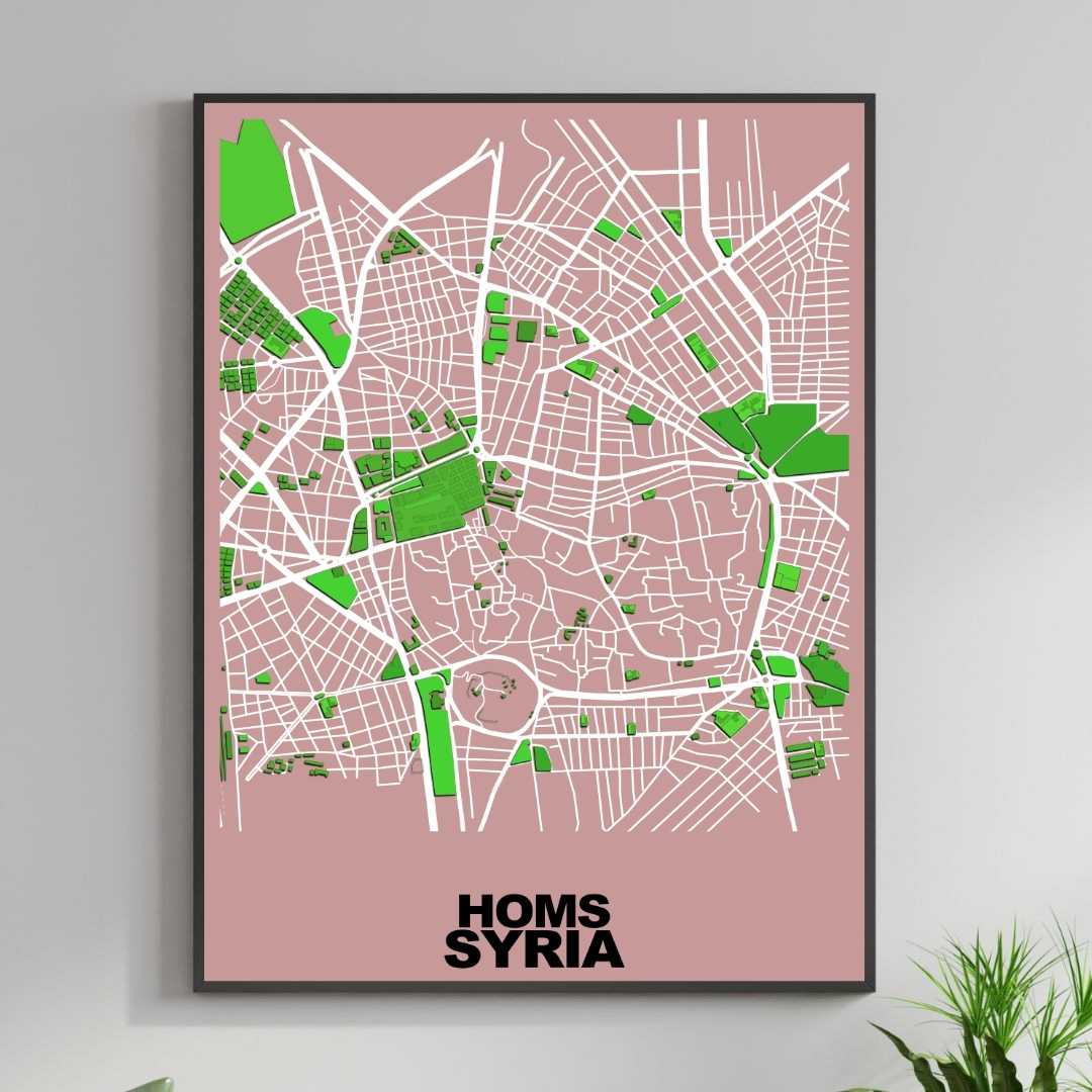 COLOURED ROAD MAP OF HOMS, SYRIA BY MAPBAKES