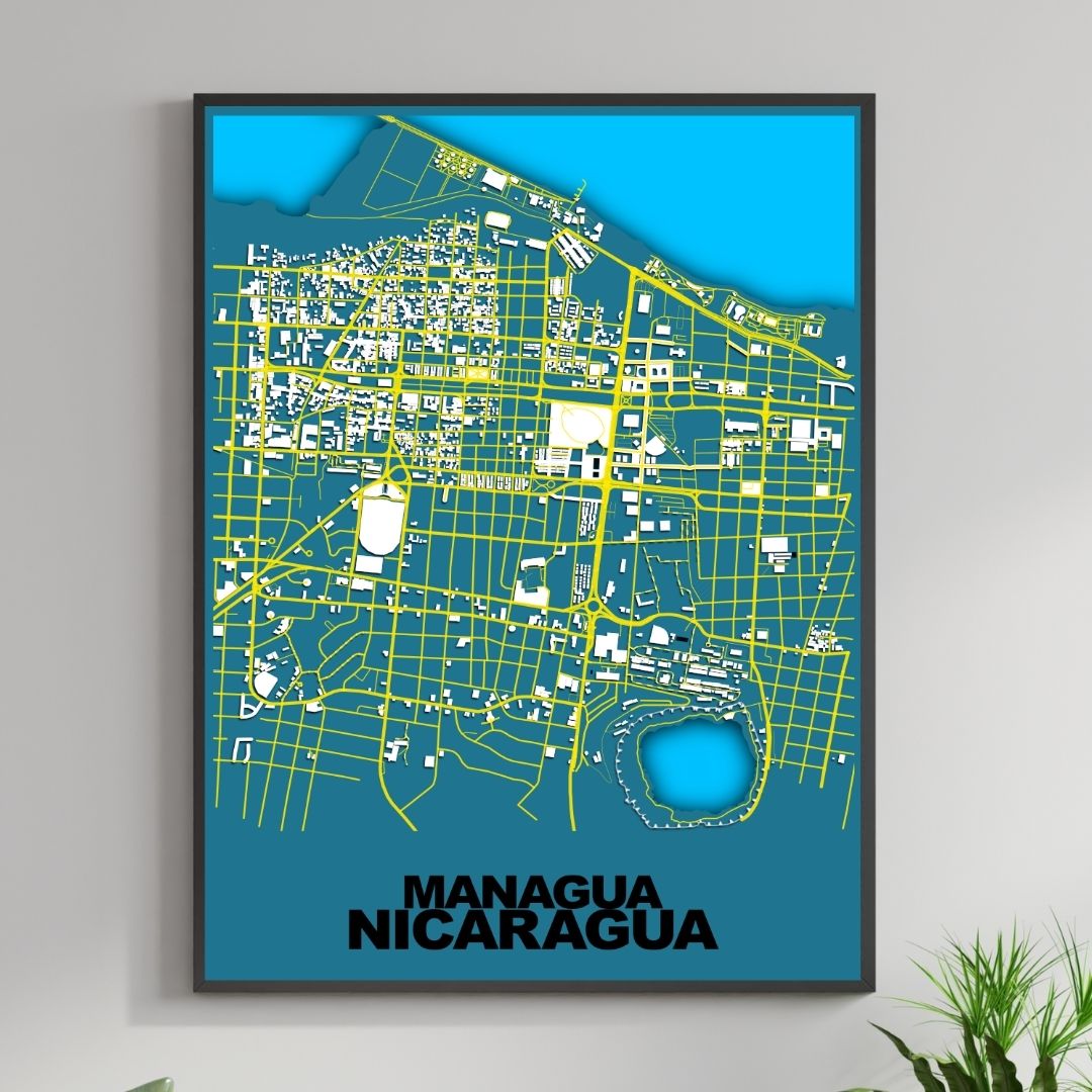 COLOURED ROAD MAP OF MANAGUA, NICARAGUA BY MAPBAKES