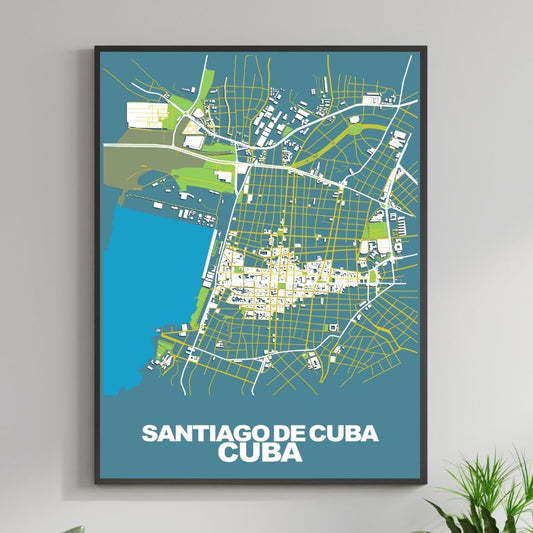 COLOURED ROAD MAP OF SANTIAGO DE CUBA, CUBA BY MAPBAKES