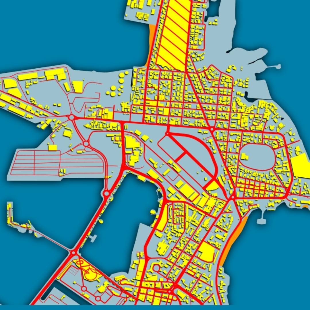 COLOURED ROAD MAP OF DJIBOUTI CITY BY MAPBAKES