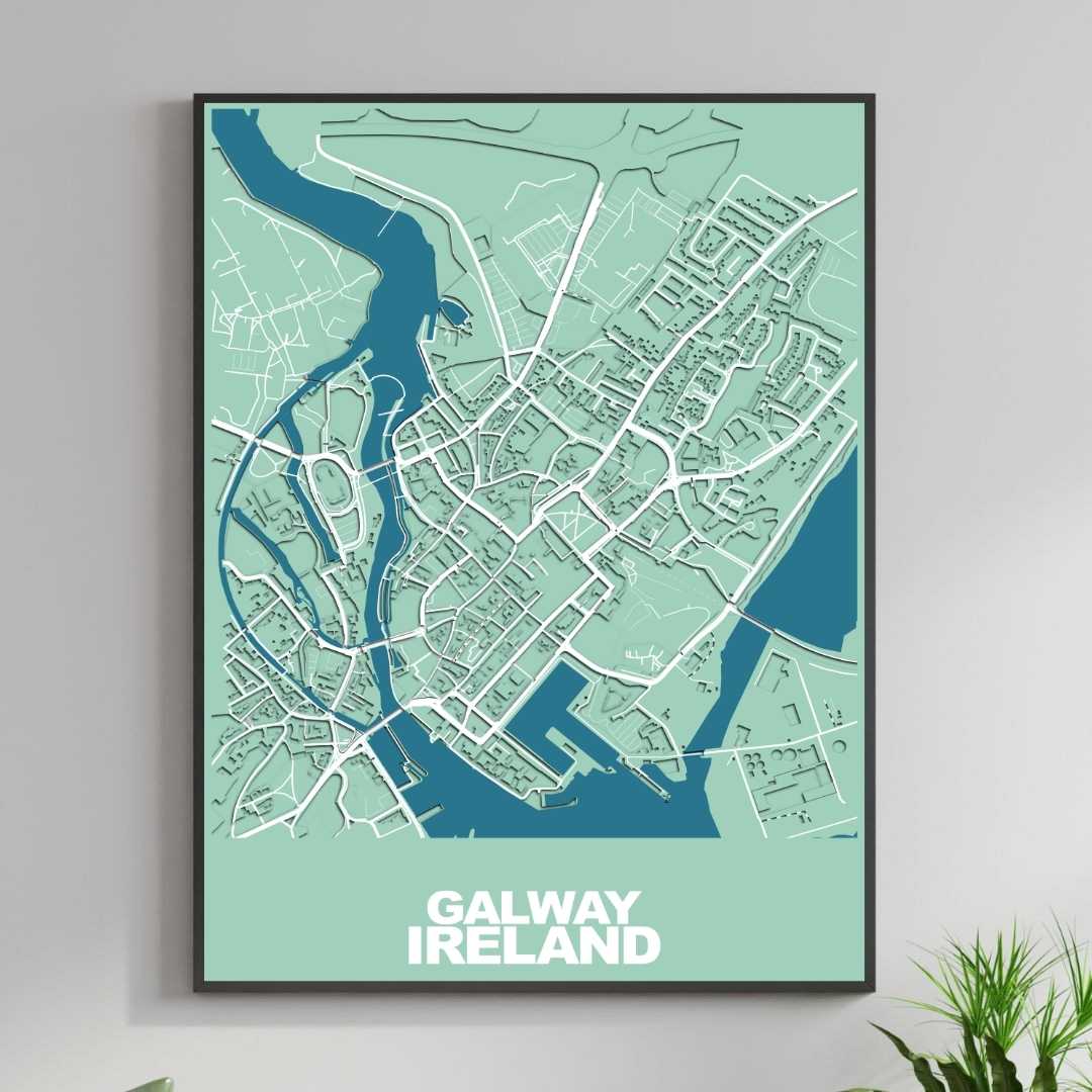 COLOURED ROAD MAP OF GALWAY, IRELAND BY MAPBAKES