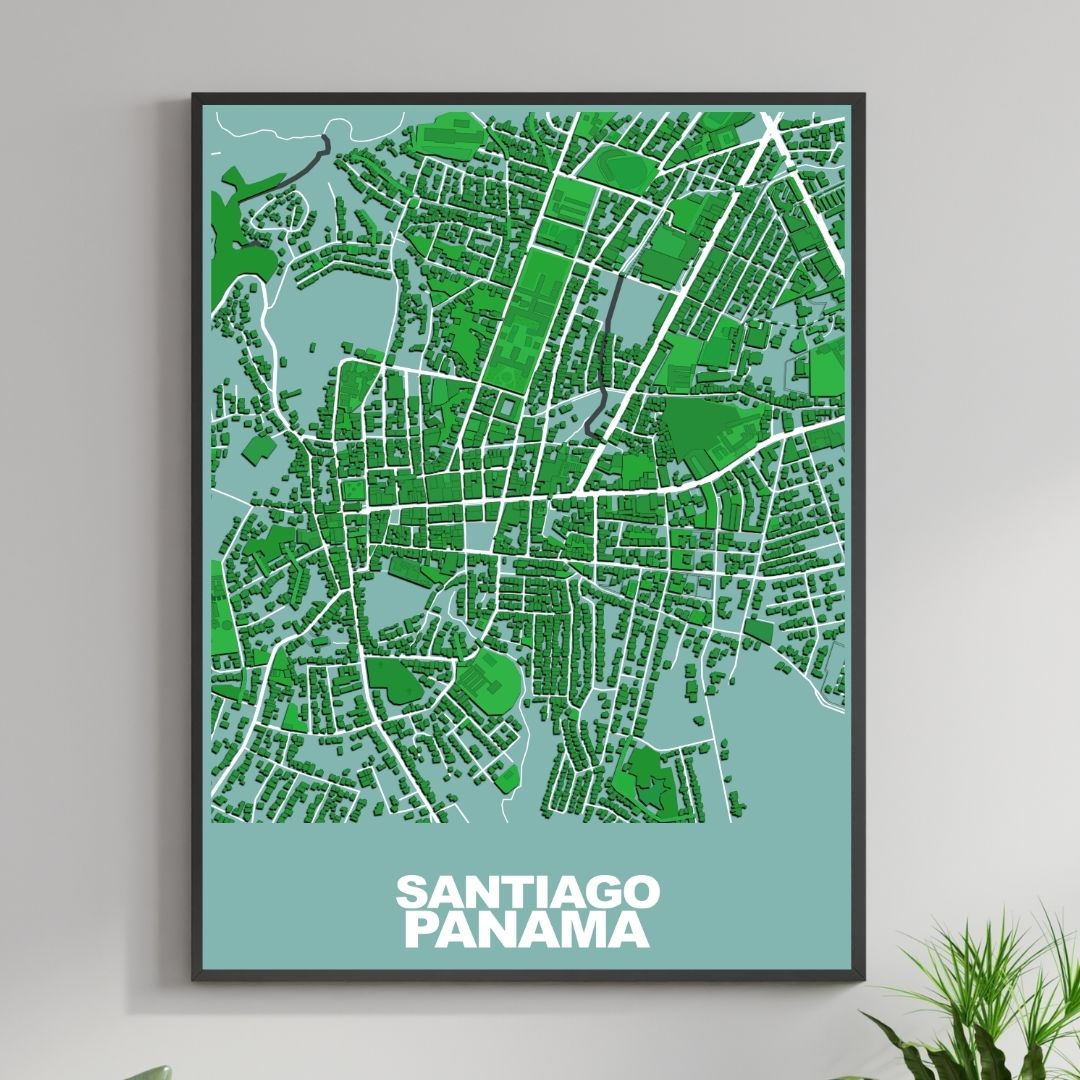 COLOURED ROAD MAP OF SANTIAGO, PANAMA BY MAPBAKES