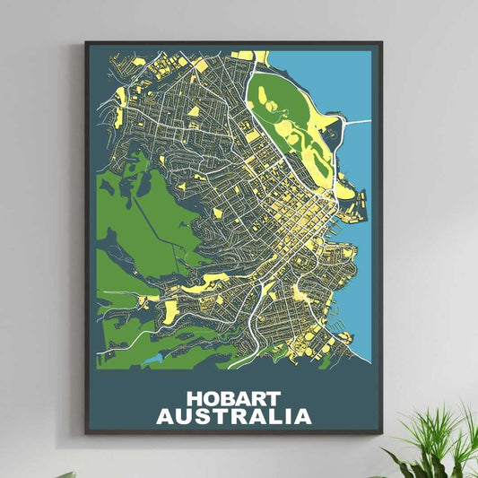 COLOURED ROAD MAP OF HOBART, AUSTRALIA BY MAPBAKES