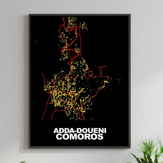 COLOURED ROAD MAP OF ADDA-DOUENI, COMOROS BY MAPBAKES