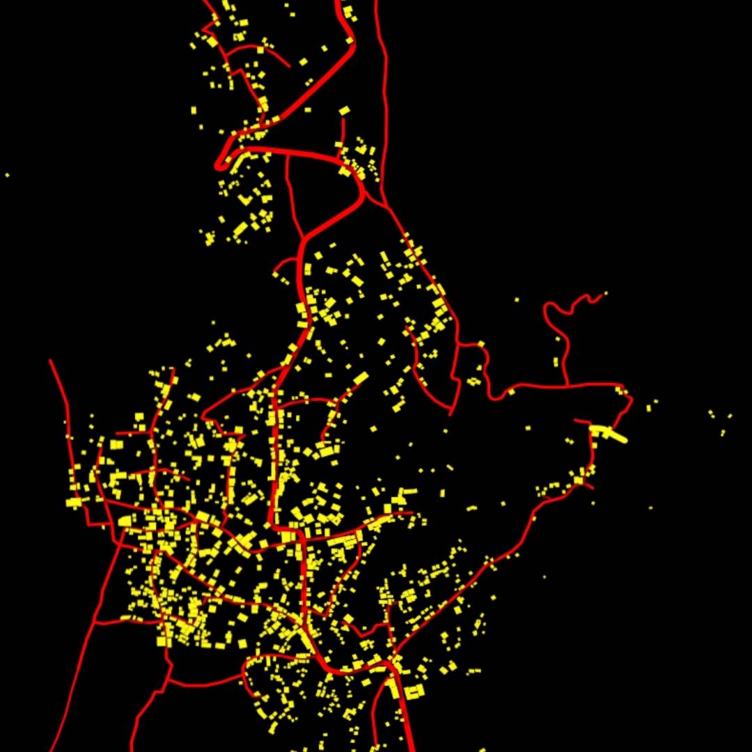 COLOURED ROAD MAP OF ADDA-DOUENI, COMOROS BY MAPBAKES