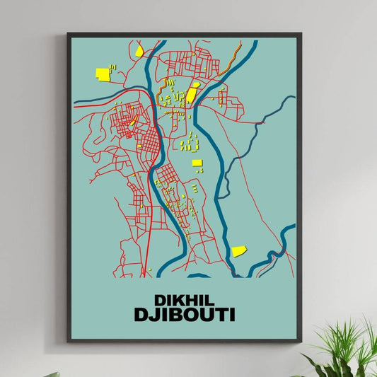 COLOURED ROAD MAP OF DIKHIL, DJIBOUTI BY MAPBAKES