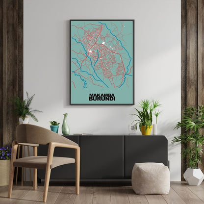 COLOURED ROAD MAP OF MAKAMBA, BURUNDI BY MAPBAKES