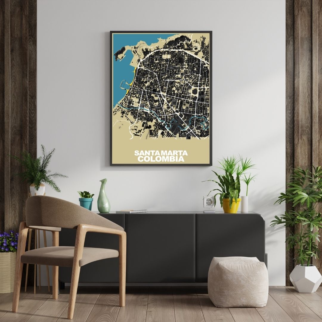 COLOURED ROAD MAP OF SANTA MARTA, COLOMBIA BY MAPBAKES