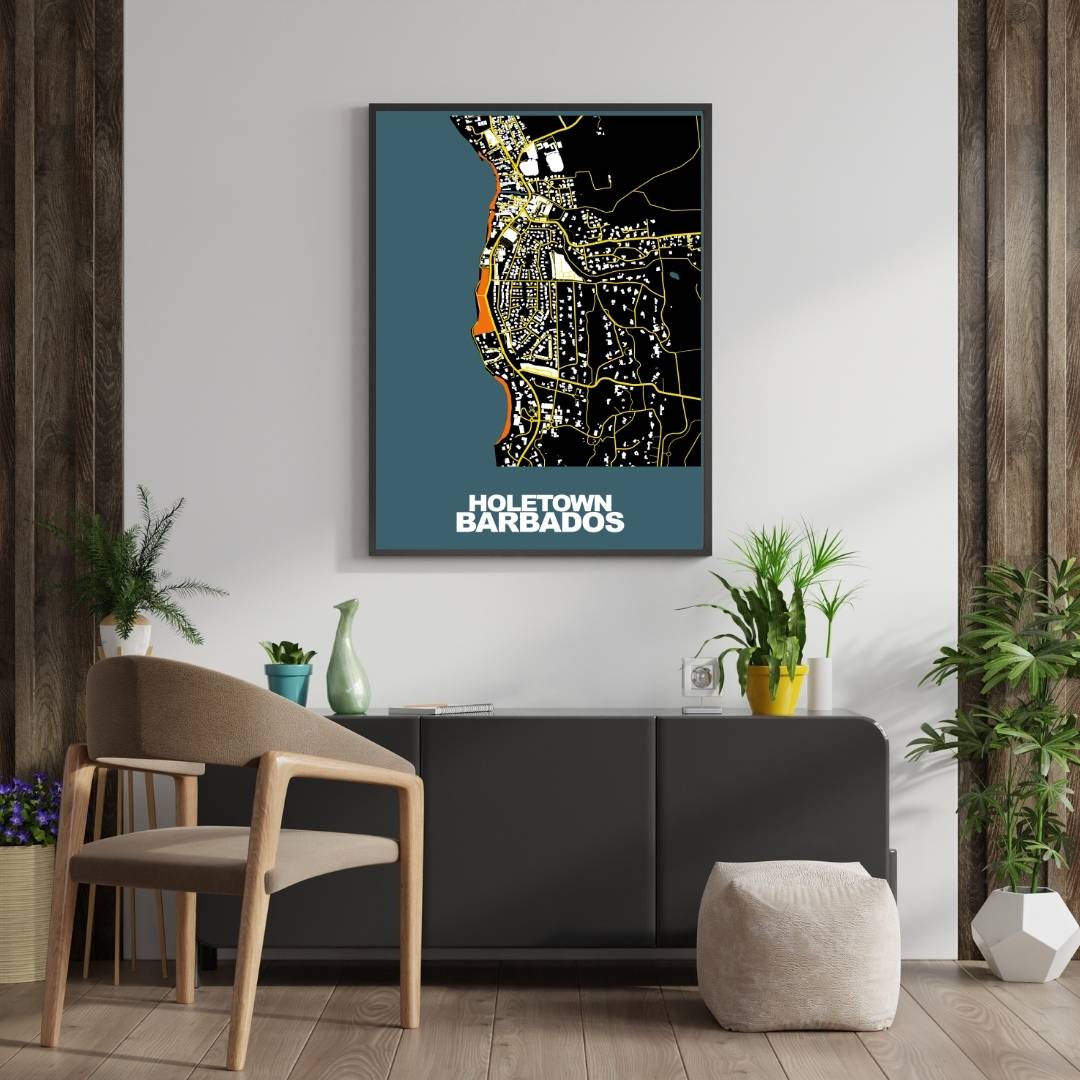 COLOURED ROAD MAP OF HOLETOWN, BARBADOS BY MAPBAKES