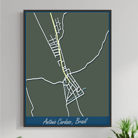 COLOURED ROAD MAP OF ANTONIO CARDOSO, BRAZIL BY MAPBAKES