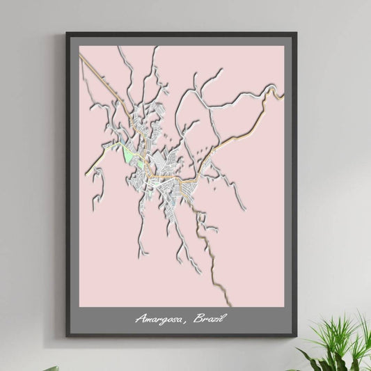 COLOURED ROAD MAP OF AMARGOSA, BRAZIL BY MAPBAKES