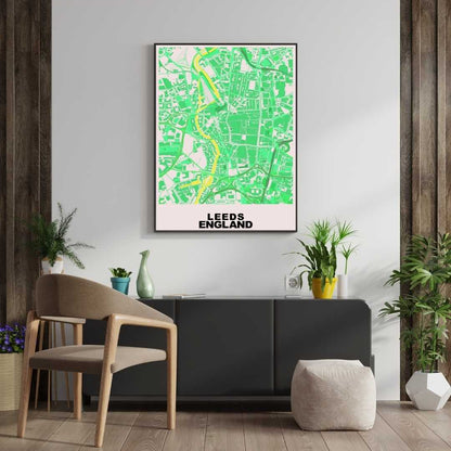 COLOURED ROAD MAP OF LEEDS, ENGLAND BY MAPBAKES