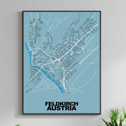 COLOURED ROAD MAP OF FELDKIRCH, AUSTRIA BY MAPBAKES