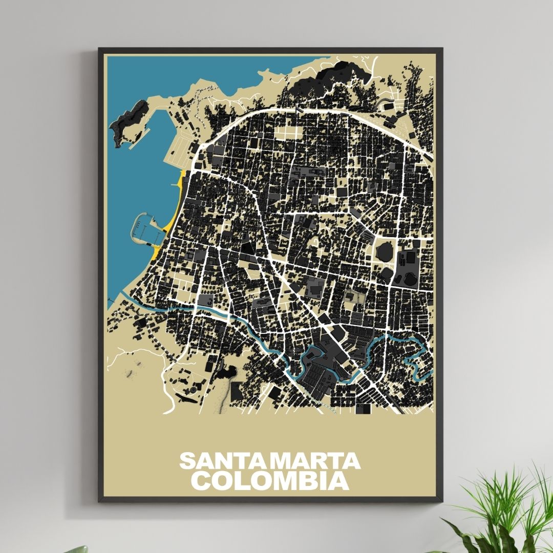 COLOURED ROAD MAP OF SANTA MARTA, COLOMBIA BY MAPBAKES