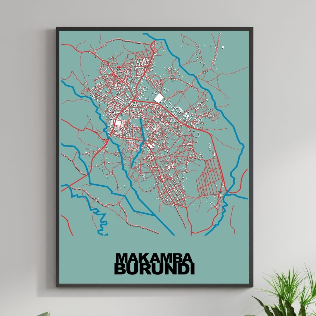 COLOURED ROAD MAP OF MAKAMBA, BURUNDI BY MAPBAKES