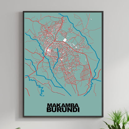 COLOURED ROAD MAP OF MAKAMBA, BURUNDI BY MAPBAKES