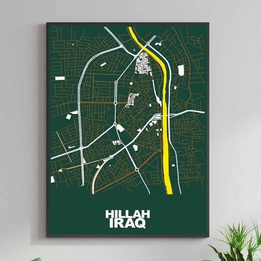 COLOURED ROAD MAP OF HILLAH, IRAQ BY MAPBAKES