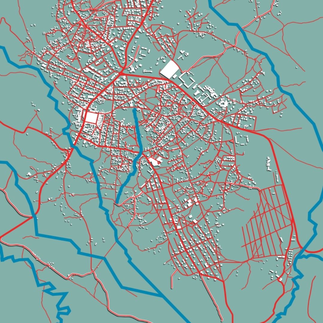 COLOURED ROAD MAP OF MAKAMBA, BURUNDI BY MAPBAKES