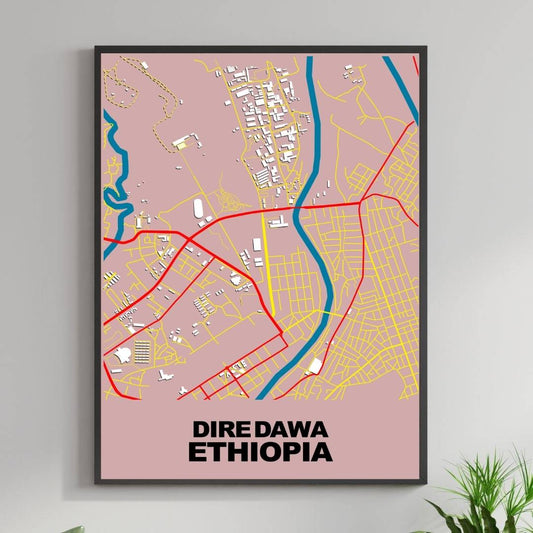 COLOURED ROAD MAP OF DIRE DAWA, ETHIOPIA BY MAPBAKES