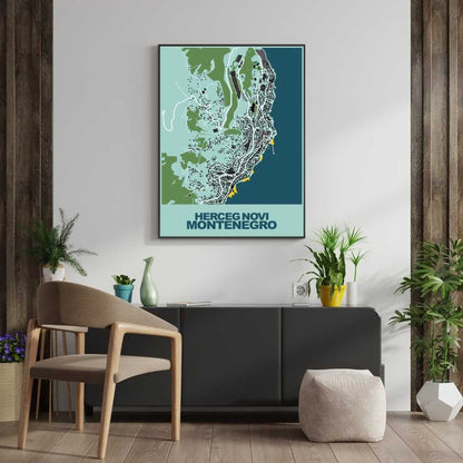 COLOURED ROAD MAP OF HERCEG NOVI, MONTENEGRO BY MAPBAKES